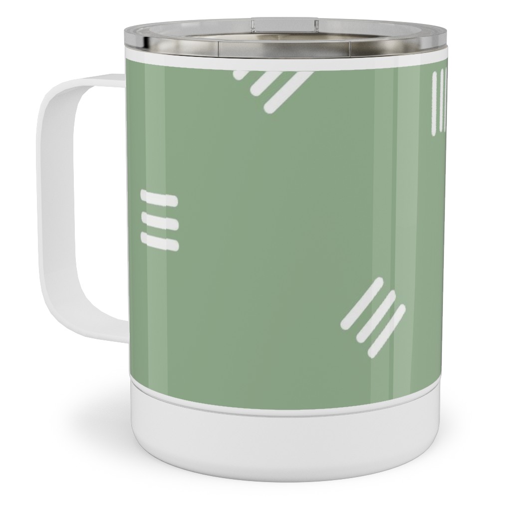 Tossed Groups of Lines - Sage Green Travel Mug with Handle