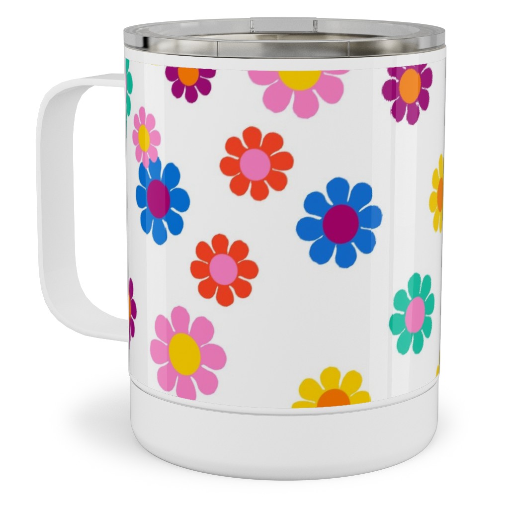 Rainbow Groovy Flowers Stainless Steel Mug, 10oz, Multicolor