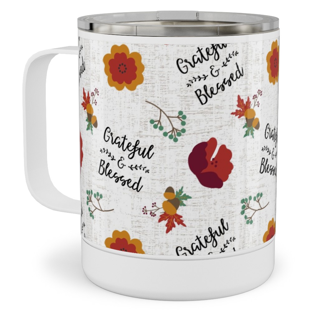 Grateful & Blessed Stainless Steel Mug, 10oz, Multicolor