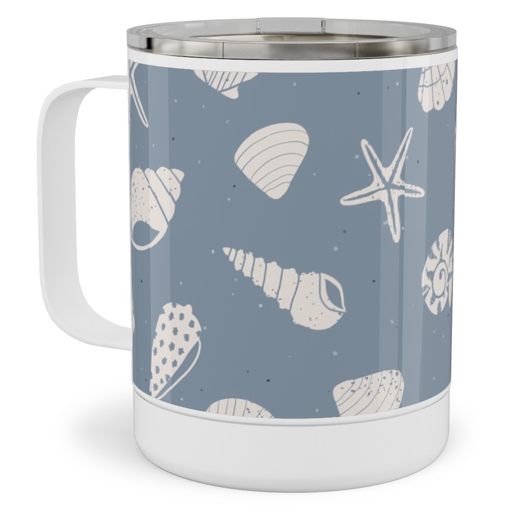 Seashells Summer Beach - Dusty Blue Stainless Steel Mug, 10oz, Blue
