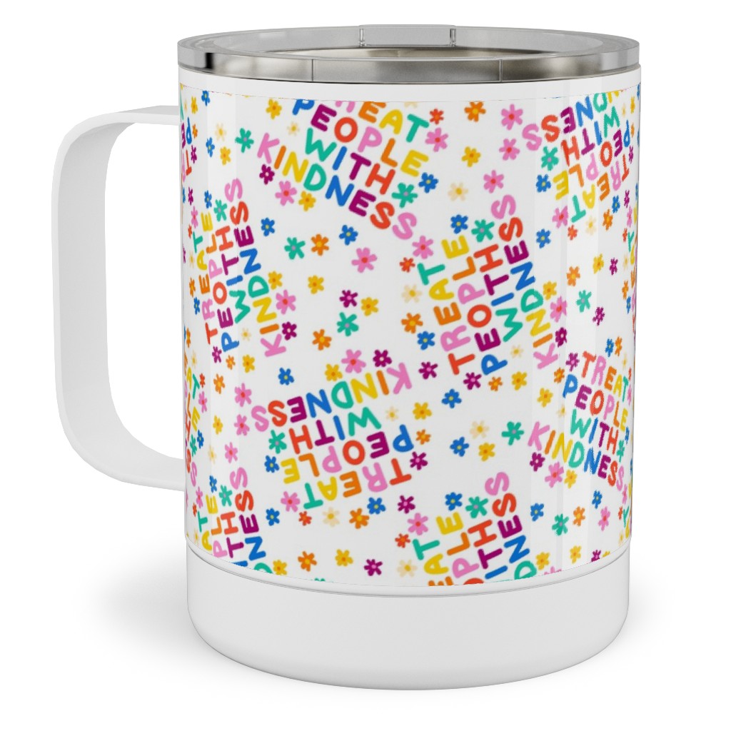 Treat People With Kindness - Groovy Florals - Bright Stainless Steel Mug, 10oz, Multicolor