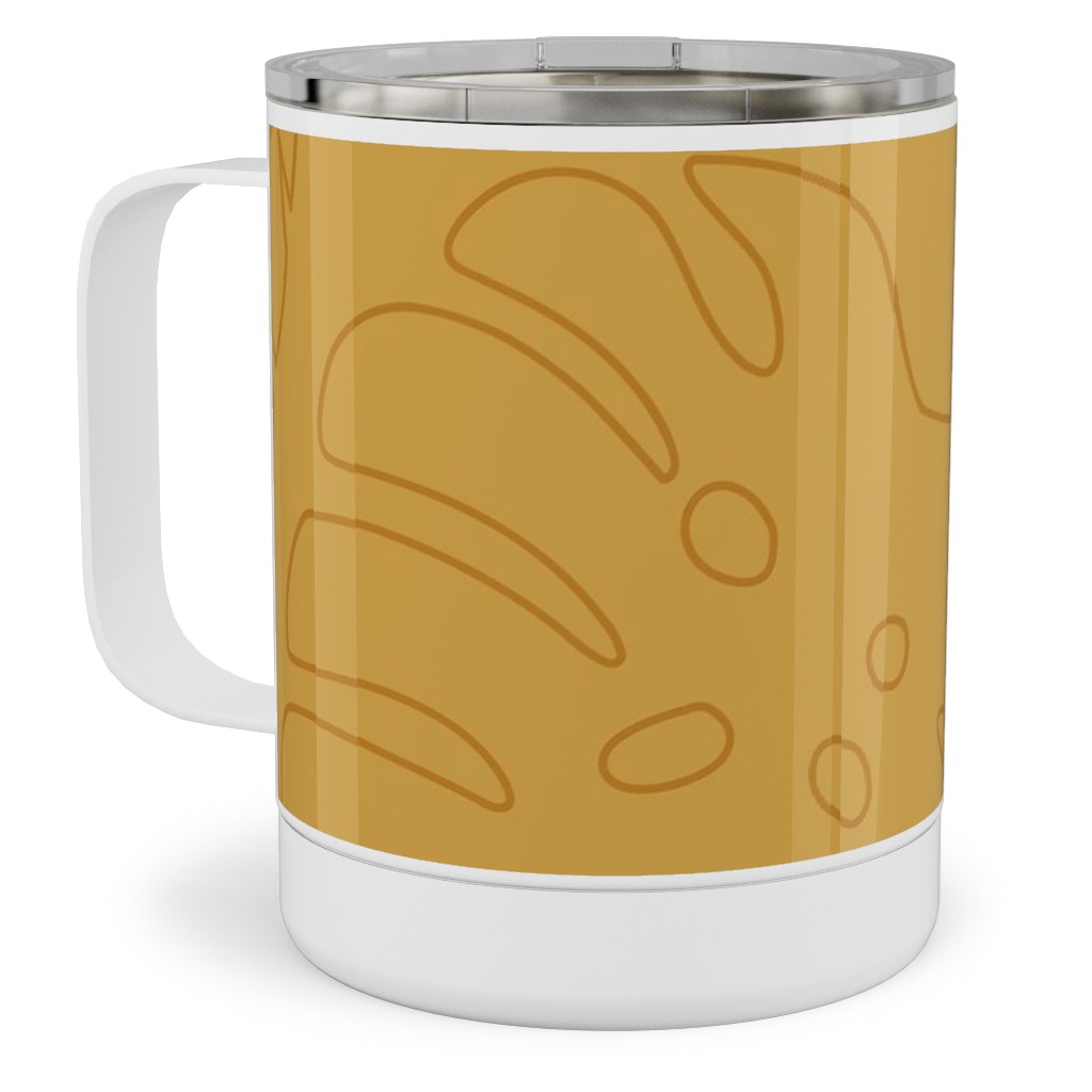 Tropical Leaves - Gold Stainless Steel Mug, 10oz, Yellow