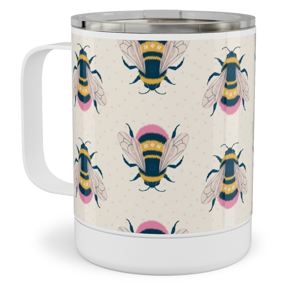 Bumblebee - Pink on Cream Stainless Steel Mug, 10oz, Beige, Pearl