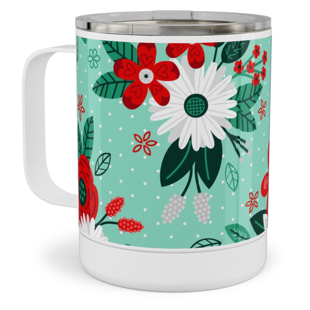 Holiday Floral Bouquet Stainless Steel Mug, 10oz, Green