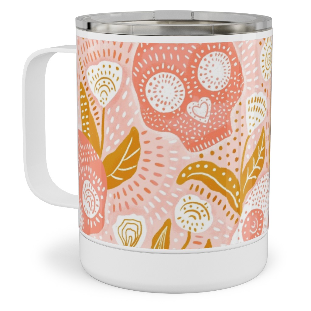 Pastel Halloween Skulls - Pink Stainless Steel Mug, 10oz, Pink