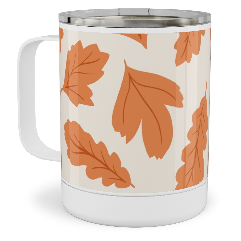 Autumn Leaves - Orange on Cream Stainless Steel Mug, 10oz, Orange, Orange