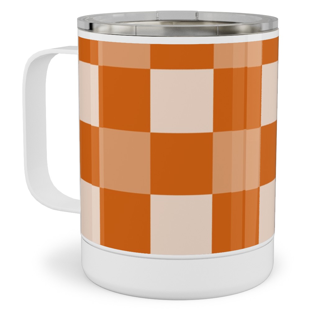 Orange Gingham Plaid Stainless Steel Mug, 10oz, Orange, Orange