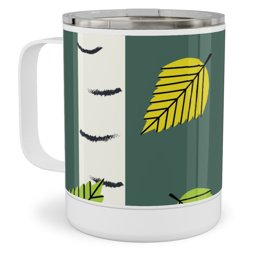 Autumn Birch Forest Stainless Steel Mug, 10oz, Green, Classic Green