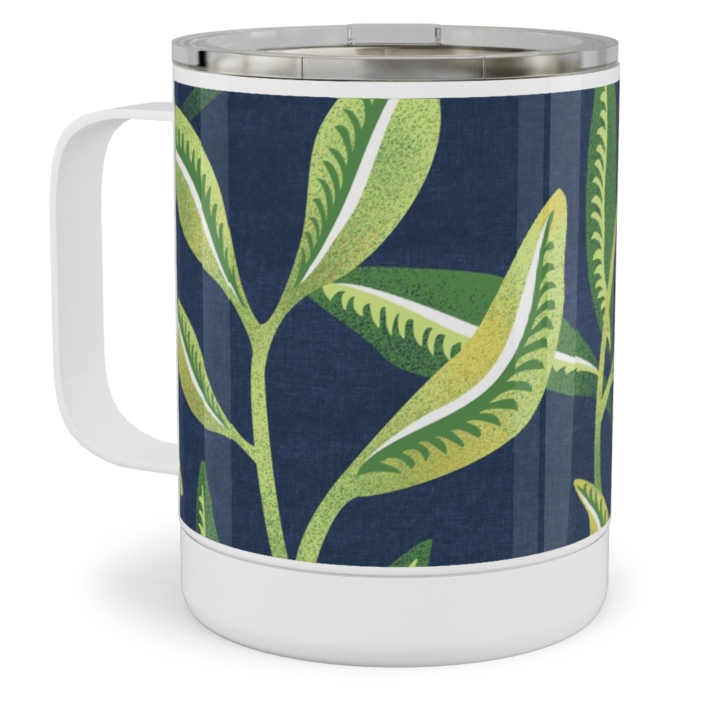 Green Leafy Vines - Blue and Green Stainless Steel Mug, 10oz, Green