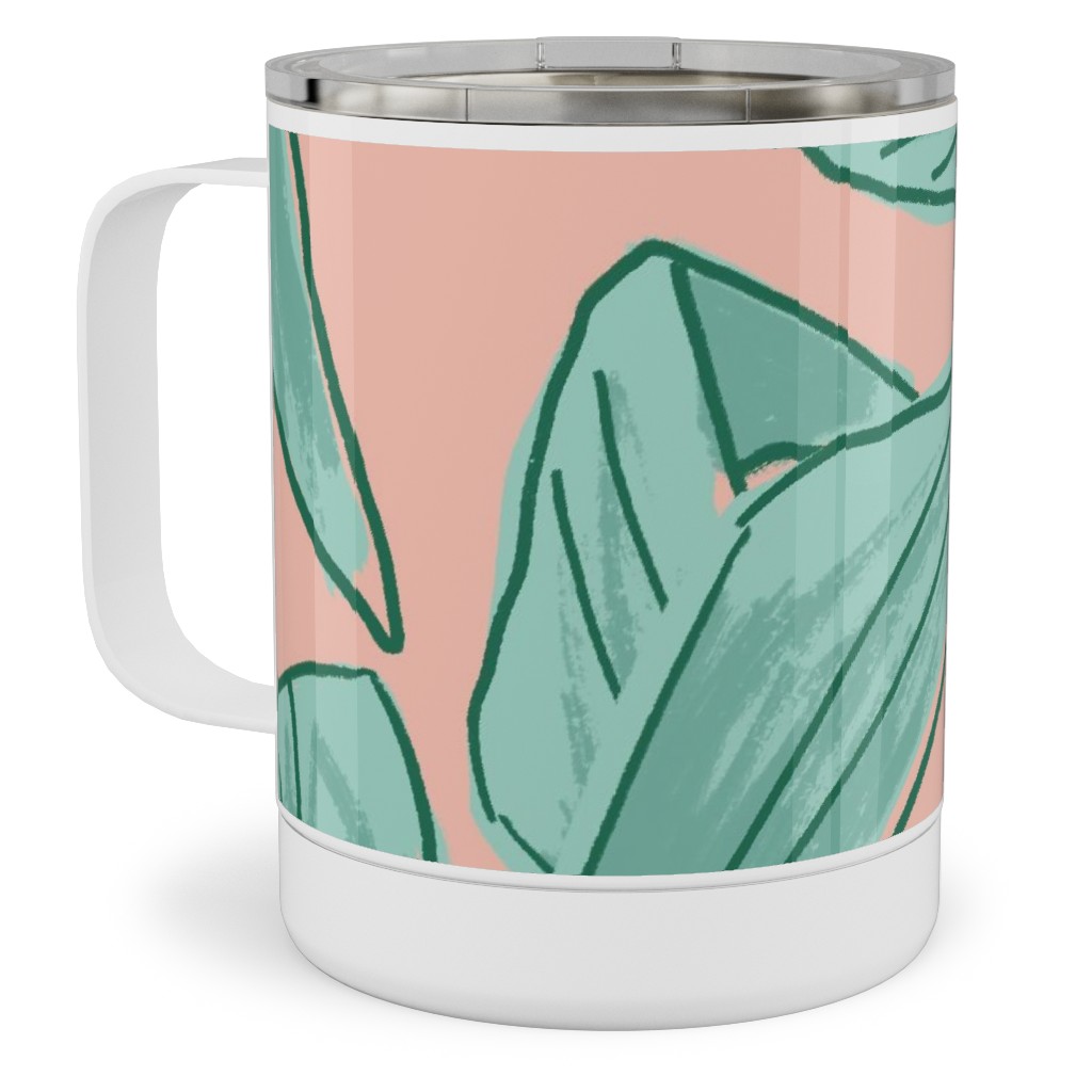 Lush Tropical Leaves - Pink and Mint Stainless Steel Mug, 10oz, Green