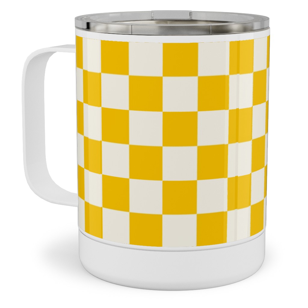 Checkered Pattern - Yellow Stainless Steel Mug, 10oz, Yellow