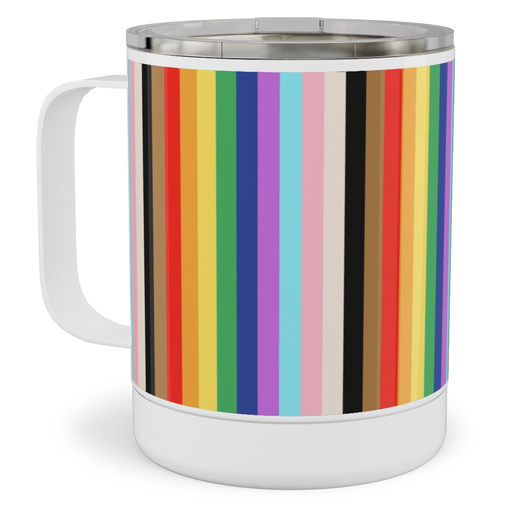 Lgbtq Stripes - Rainbow Pride Flag - Vertical Stainless Steel Mug, 10oz, Multicolor