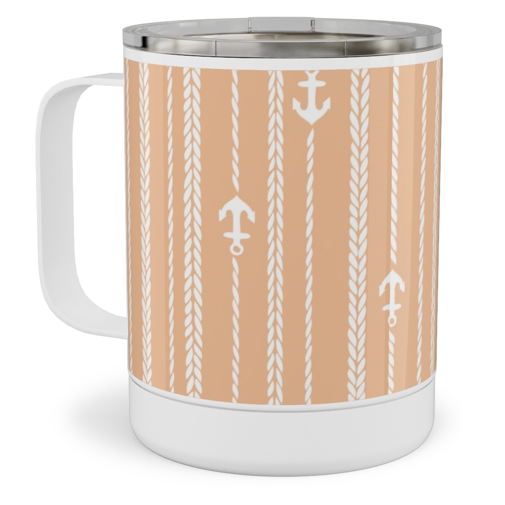 Ropes and Anchors - Orange and White Stainless Steel Mug, 10oz, Orange, Orange