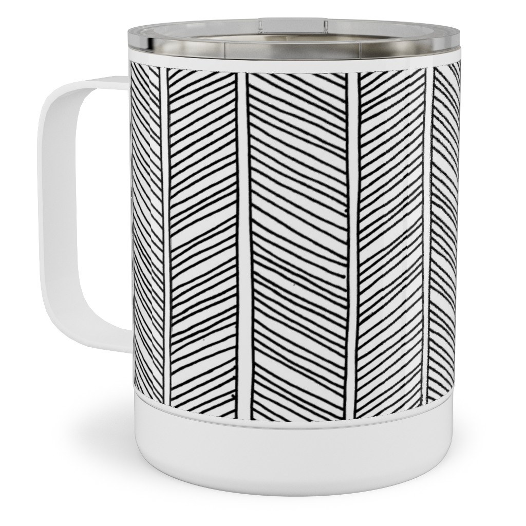 Vines + Lines - Neutral Stainless Steel Mug, 10oz, Black, Black