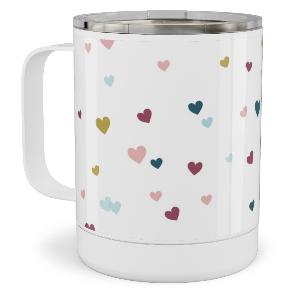 Confetti Hearts - White and Multi Stainless Steel Mug, 10oz, Multicolor