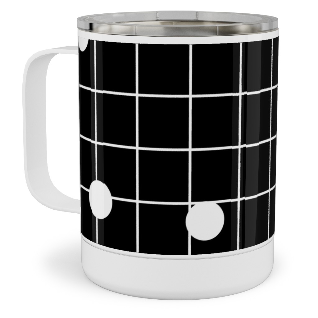 Dot Line - Black and White Stainless Steel Mug, 10oz, Black, Black