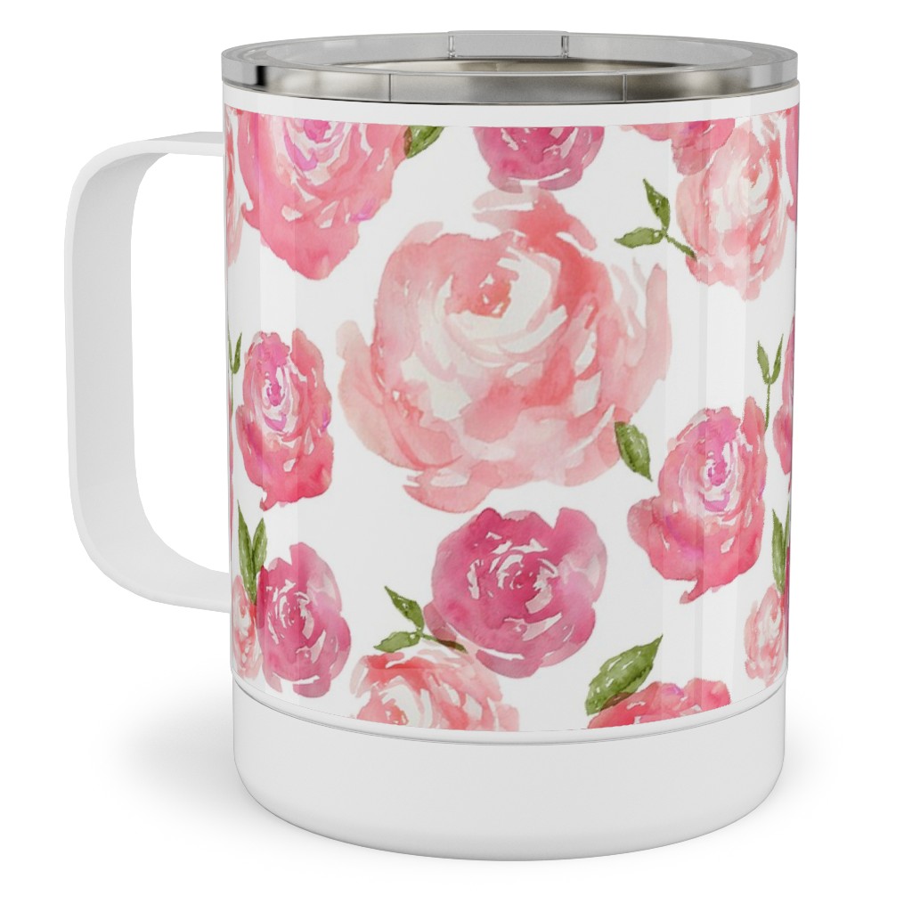 Watercolor Floral - Pink Stainless Steel Mug, 10oz, Pink