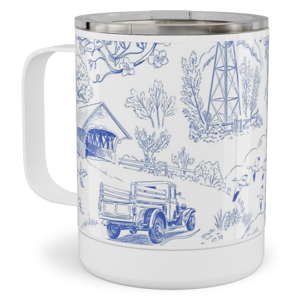 Country Living Toile - Blue Stainless Steel Mug, 10oz, Blue