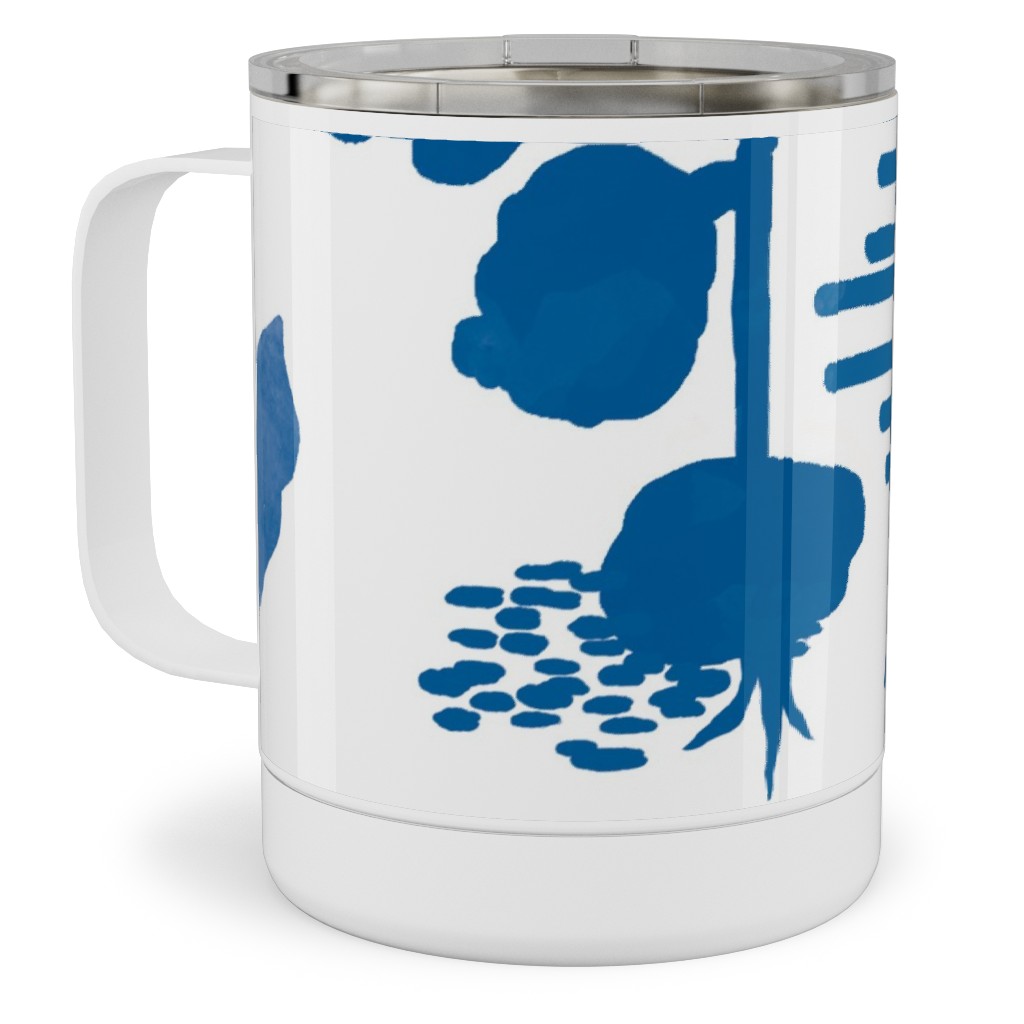 Blue and White Garden Stainless Steel Mug, 10oz, Blue, True Blue