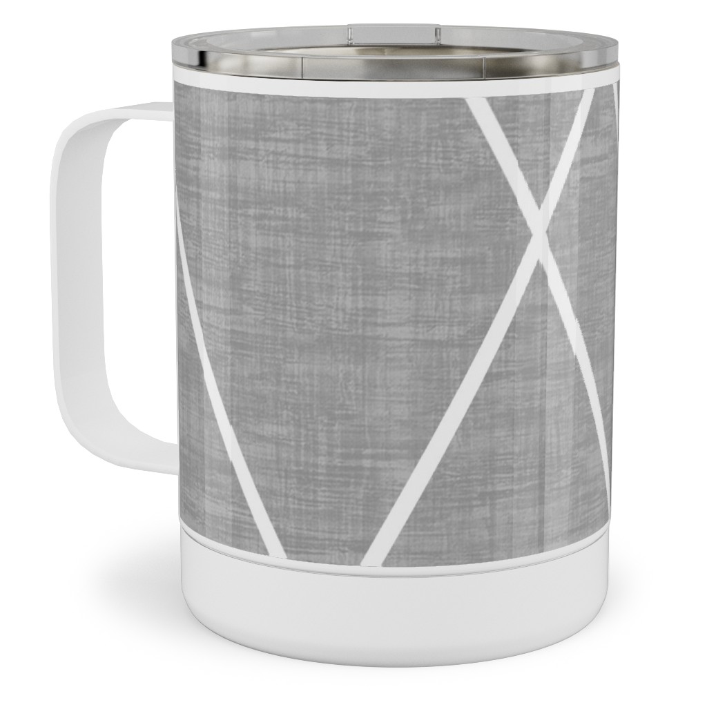 Geometric Grid - Gray Stainless Steel Mug, 10oz, Gray, Gray