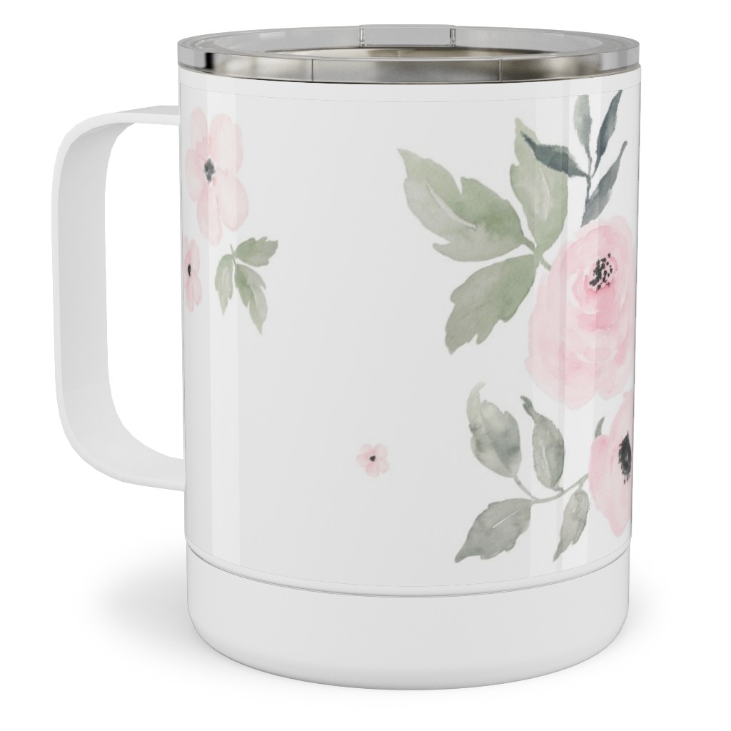 Sweet Blush Roses - Pink Stainless Steel Mug, 10oz, Pink, Bright Pink