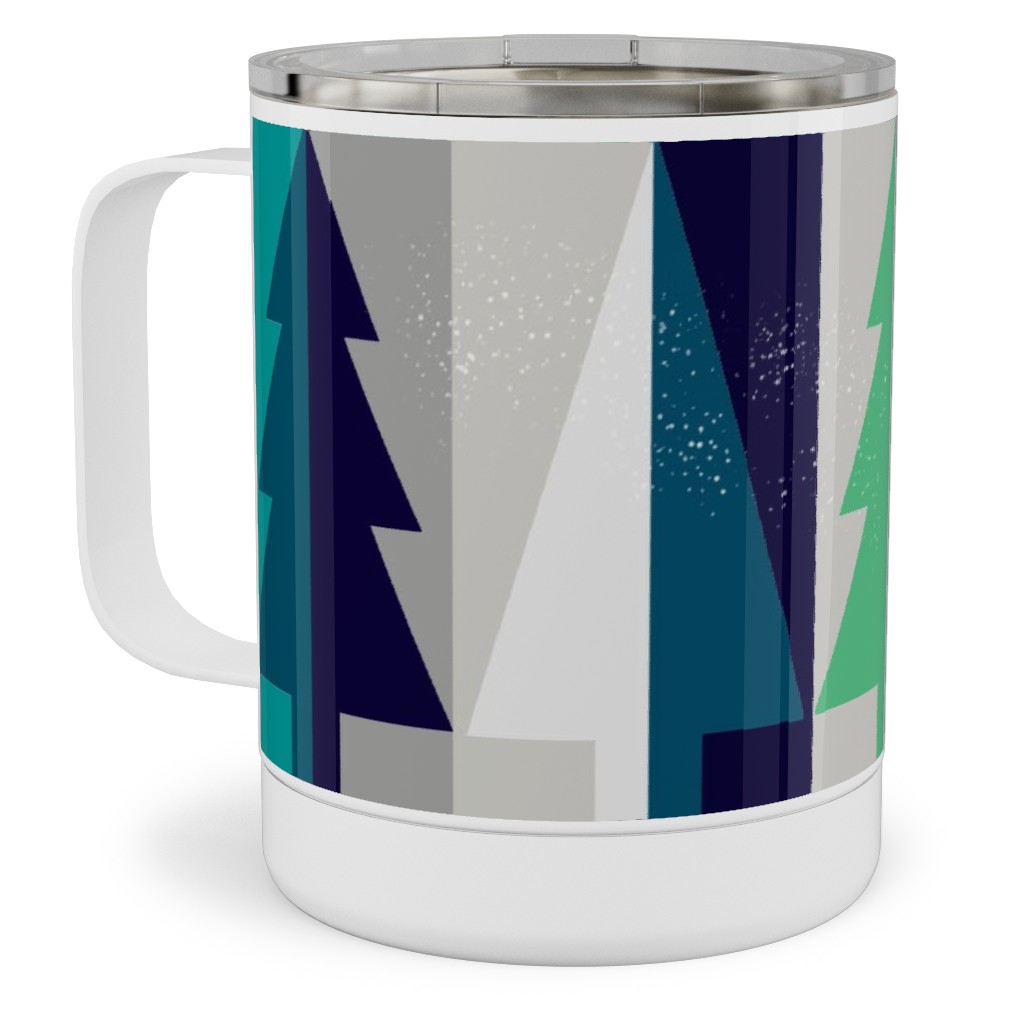 Winter Pine Tree Forest - Green Stainless Steel Mug, 10oz, Green, Classic Green