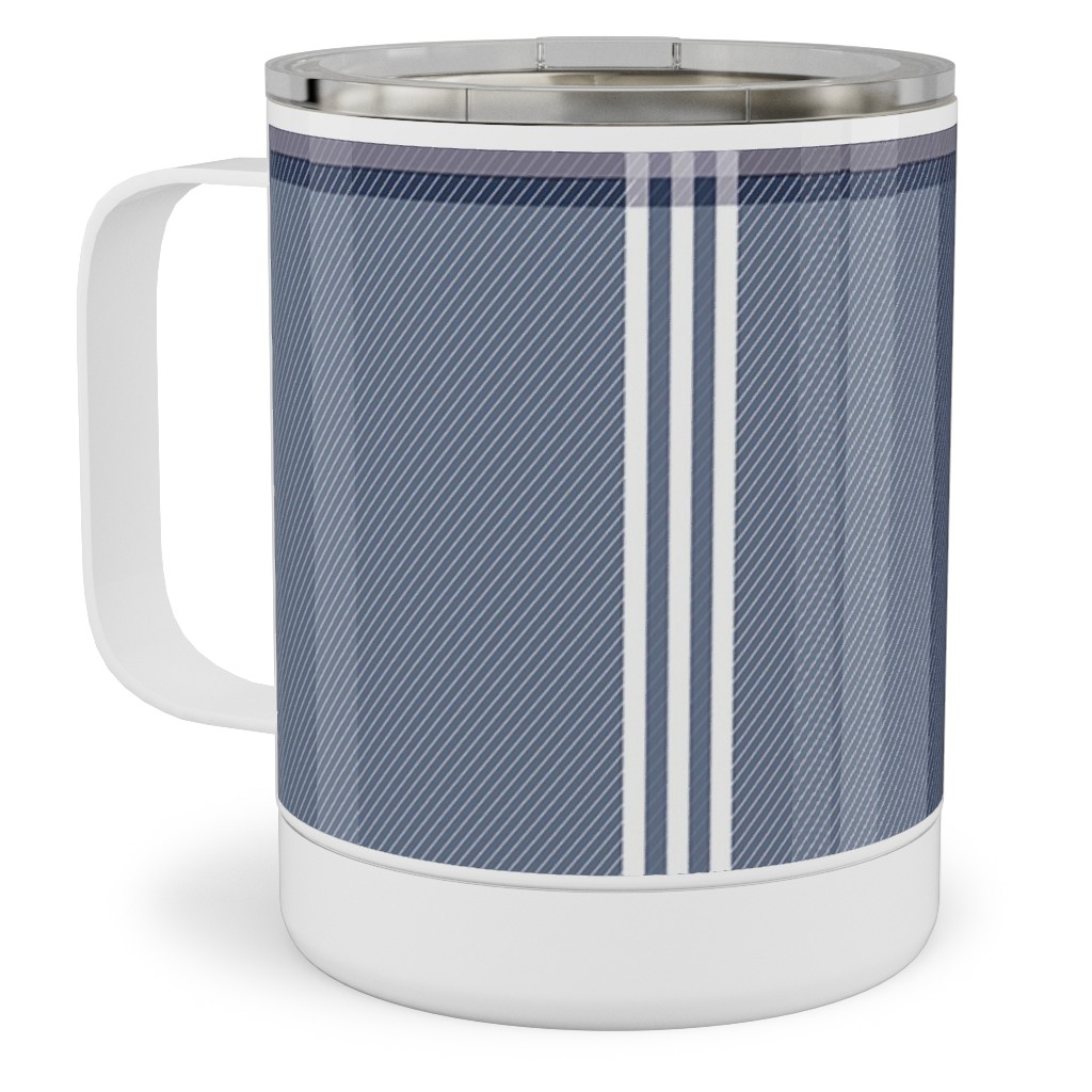 Navy Blue Plaid Stainless Steel Mug, 10oz, Blue