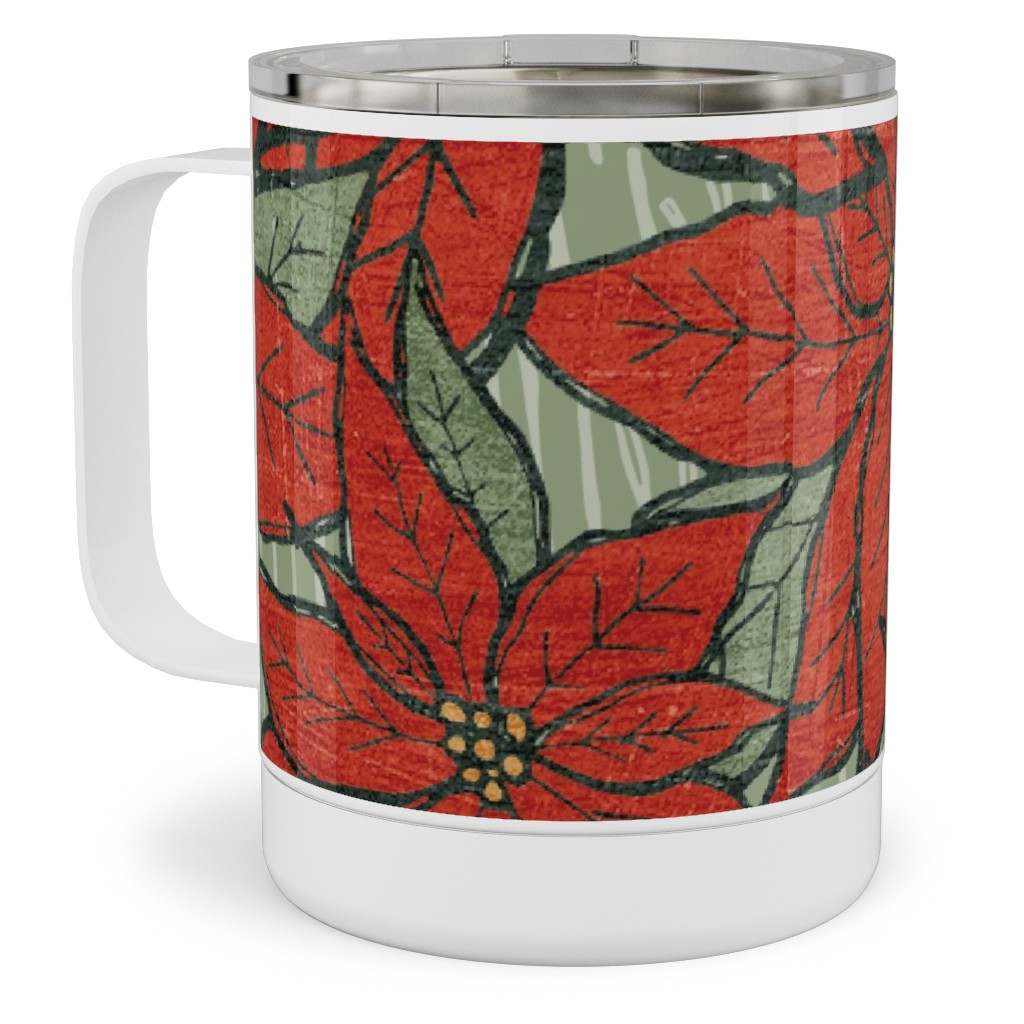 Wild Poinsettias Stainless Steel Mug, 10oz, Red