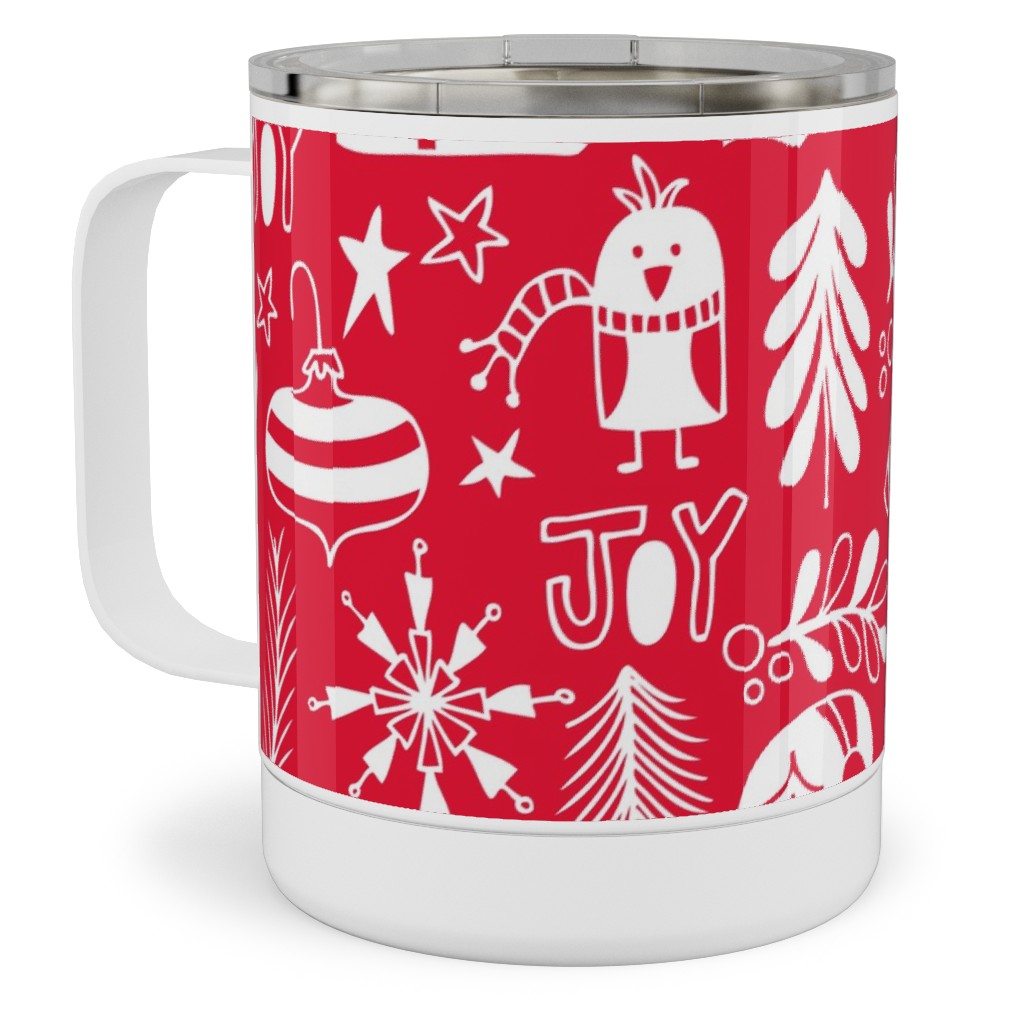 Peace & Joy Christmas - Red Stainless Steel Mug, 10oz, Red