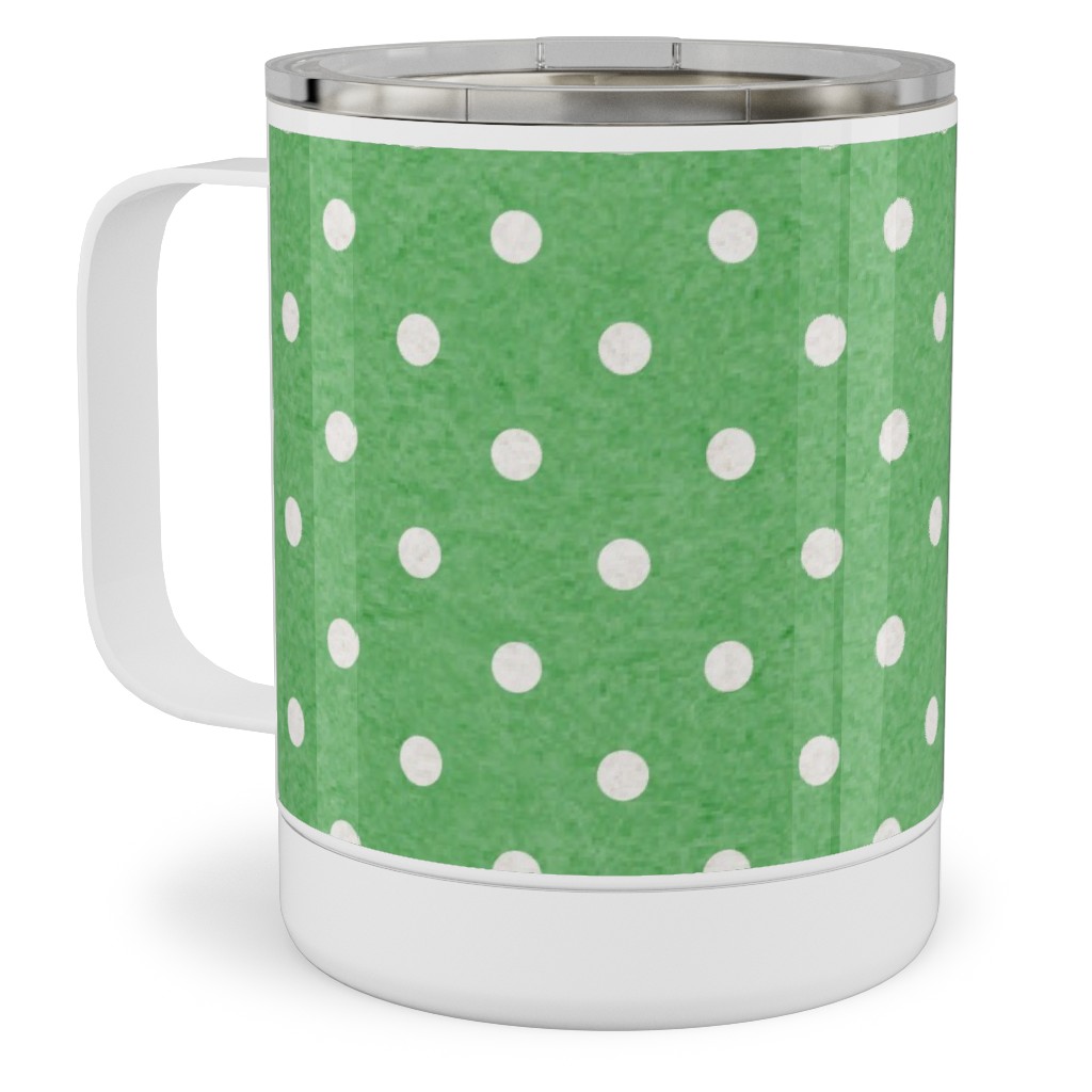 Mottled Xmas Polkadots - Green Stainless Steel Mug, 10oz, Green