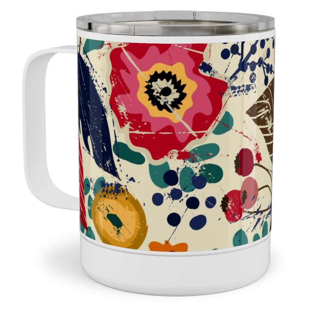 Botanical Block Print Stainless Steel Mug, 10oz, Multicolor