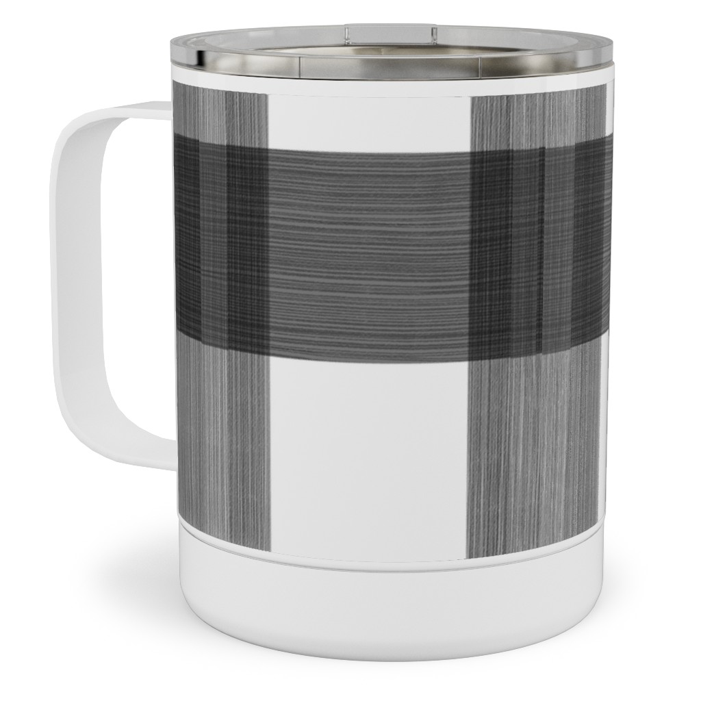 Cross Hatch Plaid Stainless Steel Mug, 10oz, Black, Metal