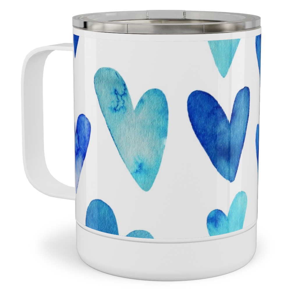 Blue Ombre Hearts - Blue Stainless Steel Mug, 10oz, Blue, True Blue