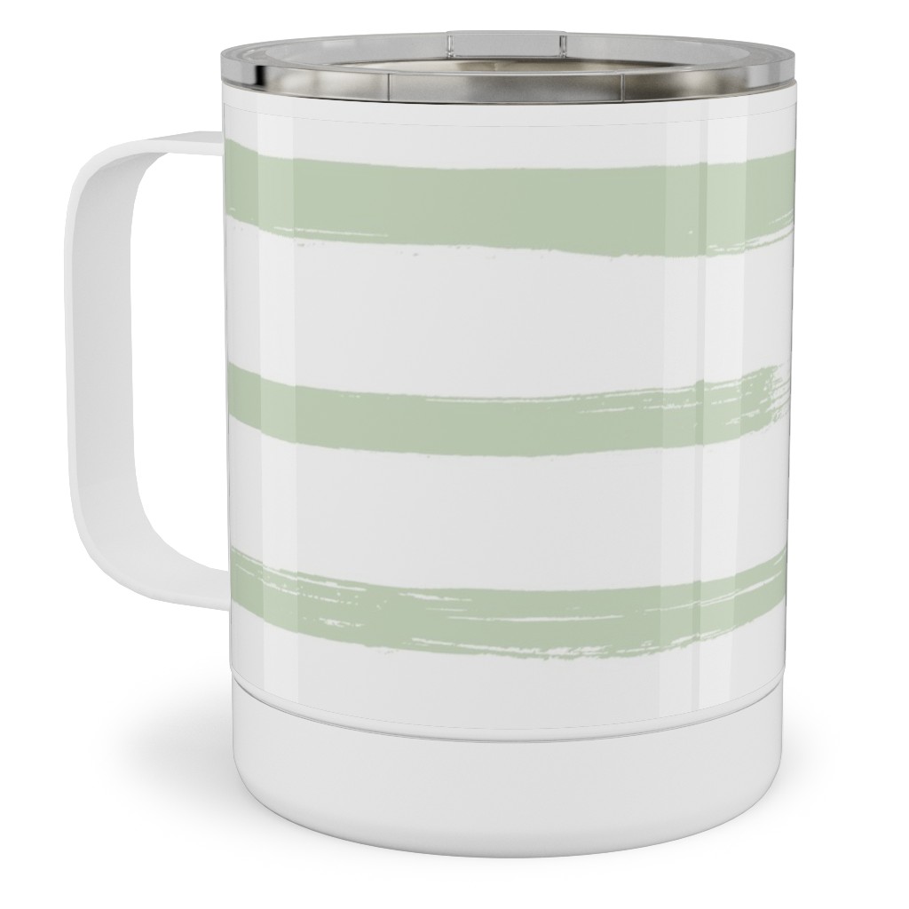 Sage and White Stripes Stainless Steel Mug, 10oz, Green, Classic Green