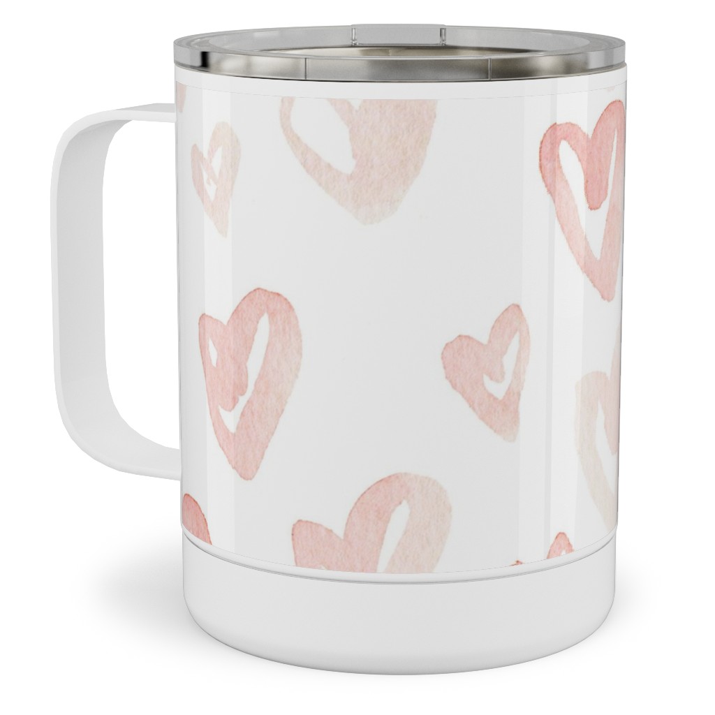 Pale Pink Hearts - Pink Stainless Steel Mug, 10oz, Pink