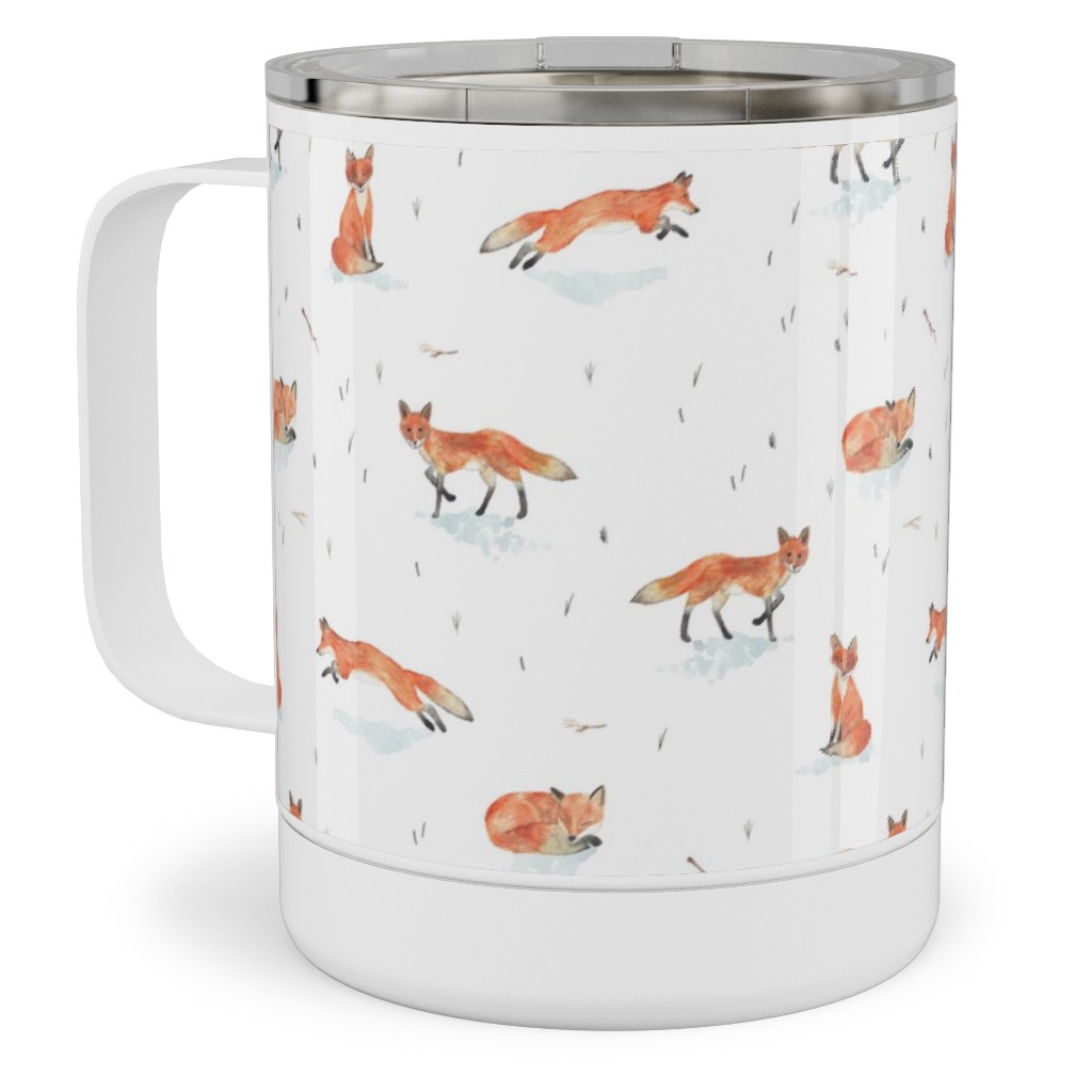 Winter Fox - White Stainless Steel Mug, 10oz, Orange
