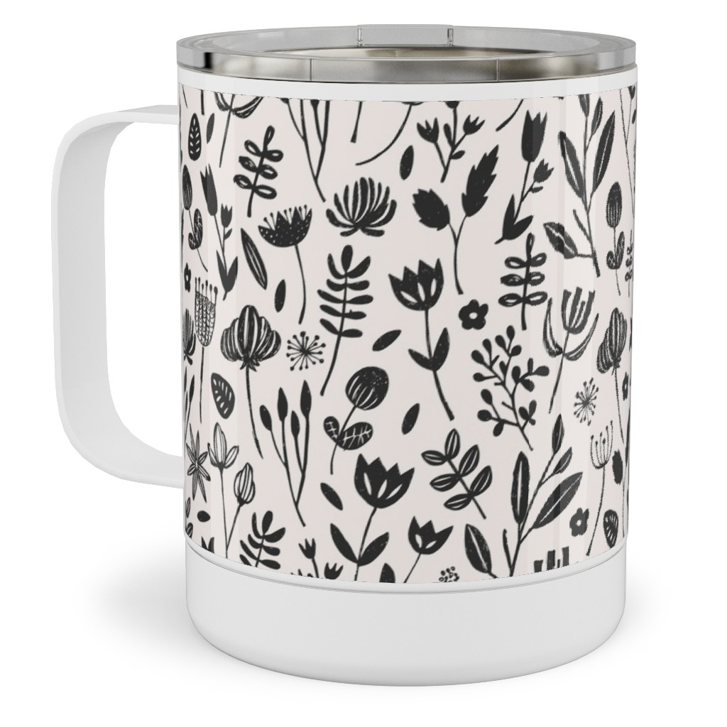 Folk Botanical Print - Neutral Stainless Steel Mug, 10oz, Beige