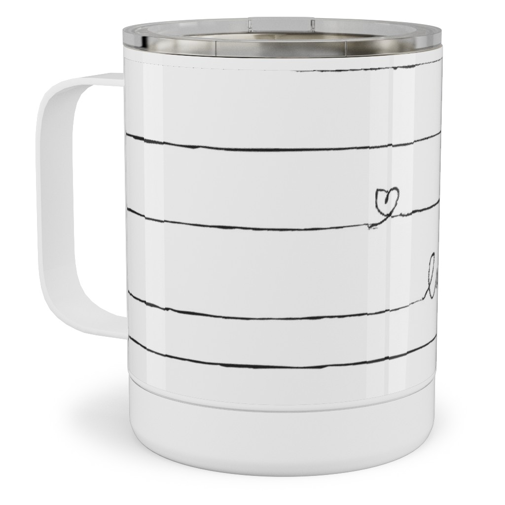 Love Note - Stripes - Black and White Stainless Steel Mug, 10oz, White