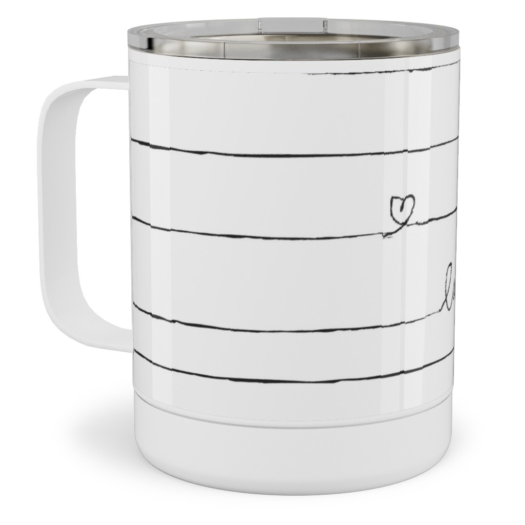 Love Note - Stripes - Black and White Stainless Steel Mug, 10oz, White, White