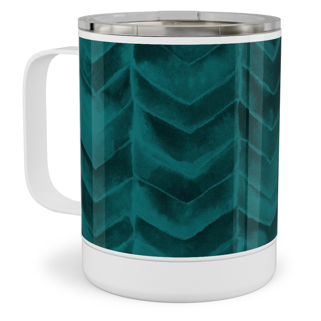 Watercolor Chevron Stainless Steel Mug, 10oz, Green, Seaweed