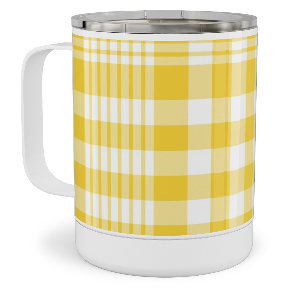 Plaid Pattern Stainless Steel Mug, 10oz, Yellow, Sunshine