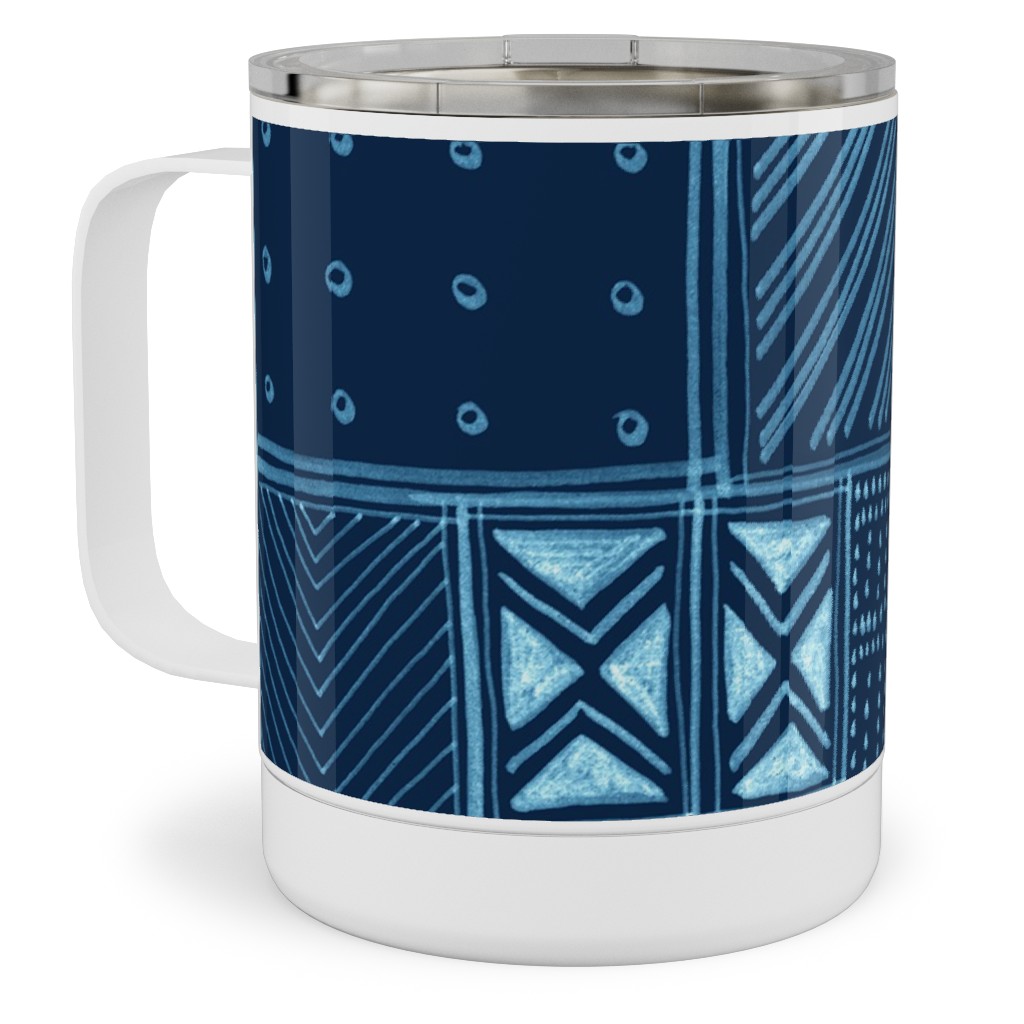 African Tribal Mud Cloth - Indigo Stainless Steel Mug, 10oz, Blue