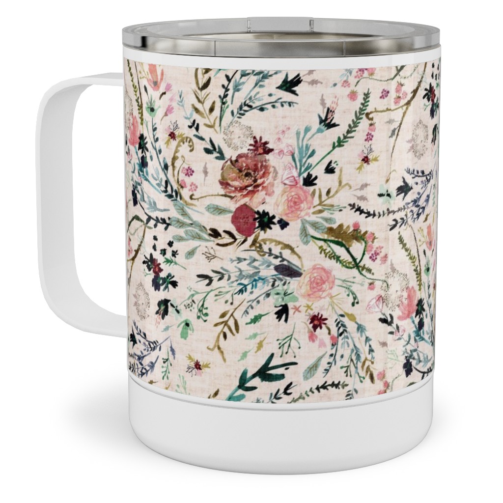 Fable Floral - Blush Stainless Steel Mug, 10oz, Multicolor