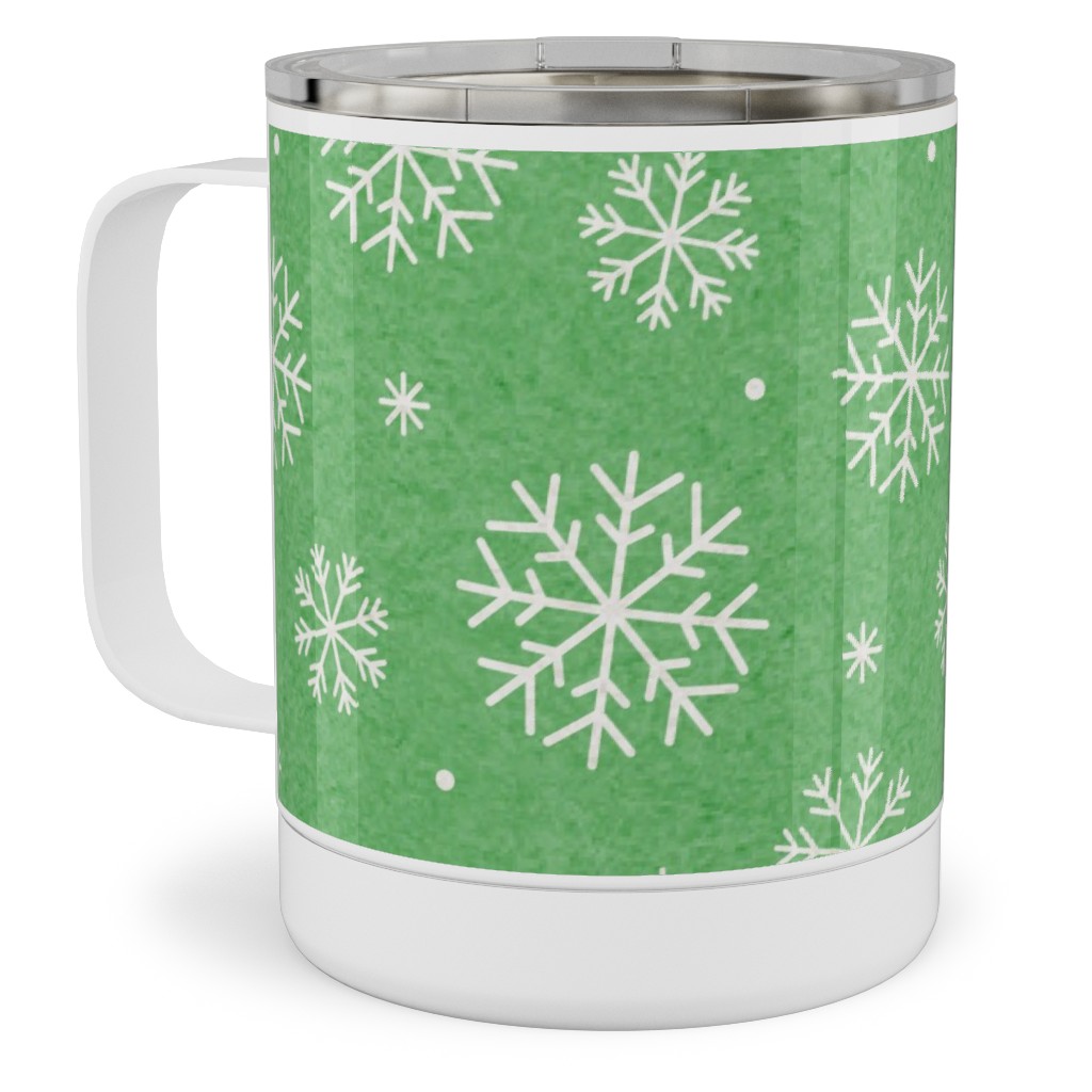 Snowflakes on Mottled Green Stainless Steel Mug, 10oz, Green