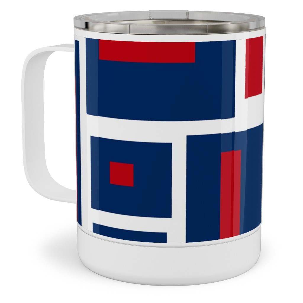Geometric Rectangles in Red, White and Blue Stainless Steel Mug, 10oz, Blue, True Blue