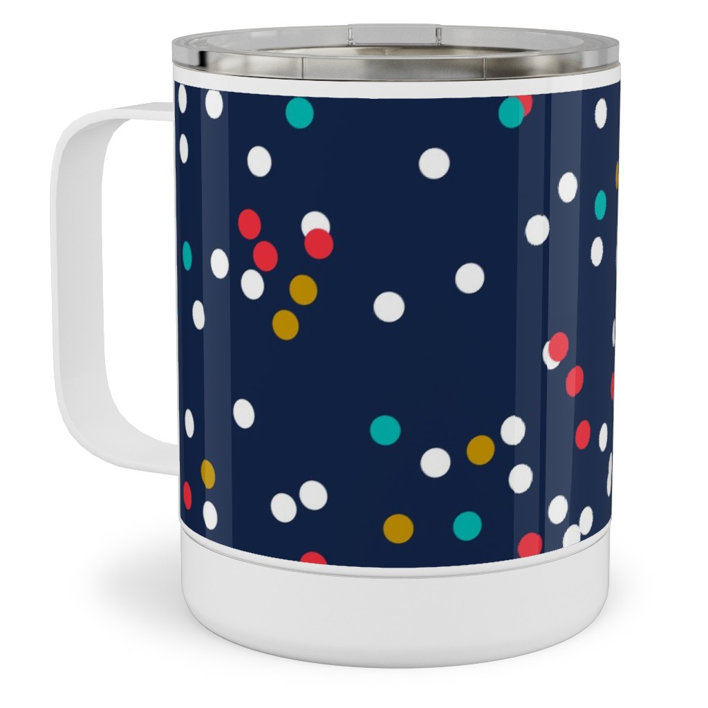 Fun-Fetti - Polka Dot - Navy Blue Stainless Steel Mug, 10oz, Blue