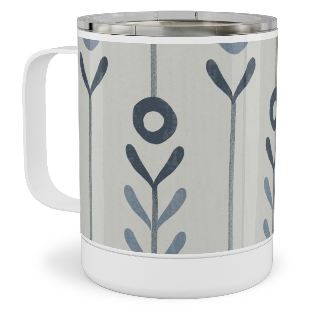 Farmhouse Flowers - Line Art Stainless Steel Mug, 10oz, Blue