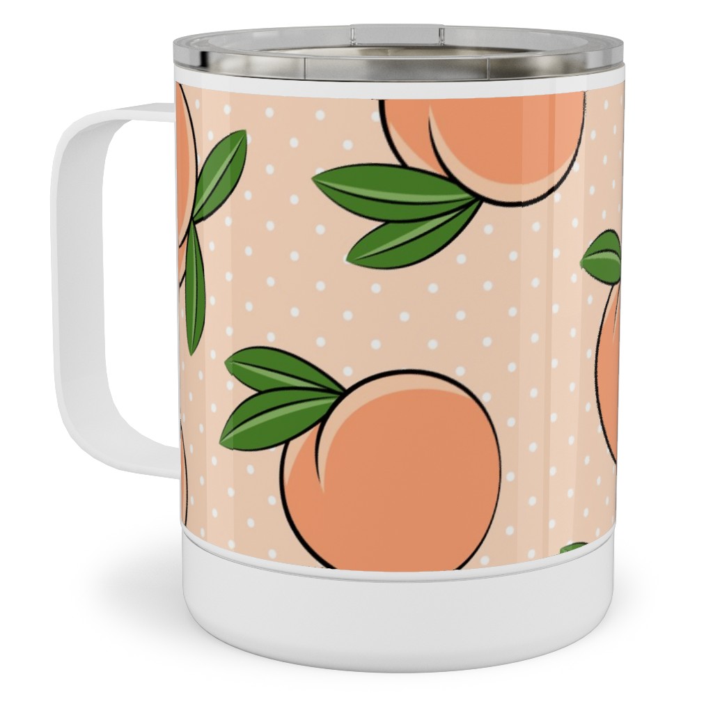 Peachy Polka Dots - Peach Stainless Steel Mug, 10oz, Orange, Orange