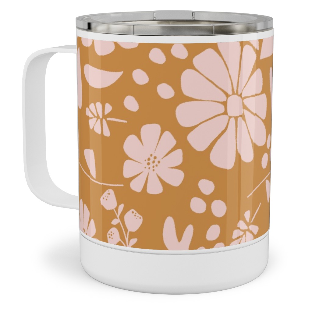 Jungle Floral - Orange and Pink Stainless Steel Mug, 10oz, Orange, Orange