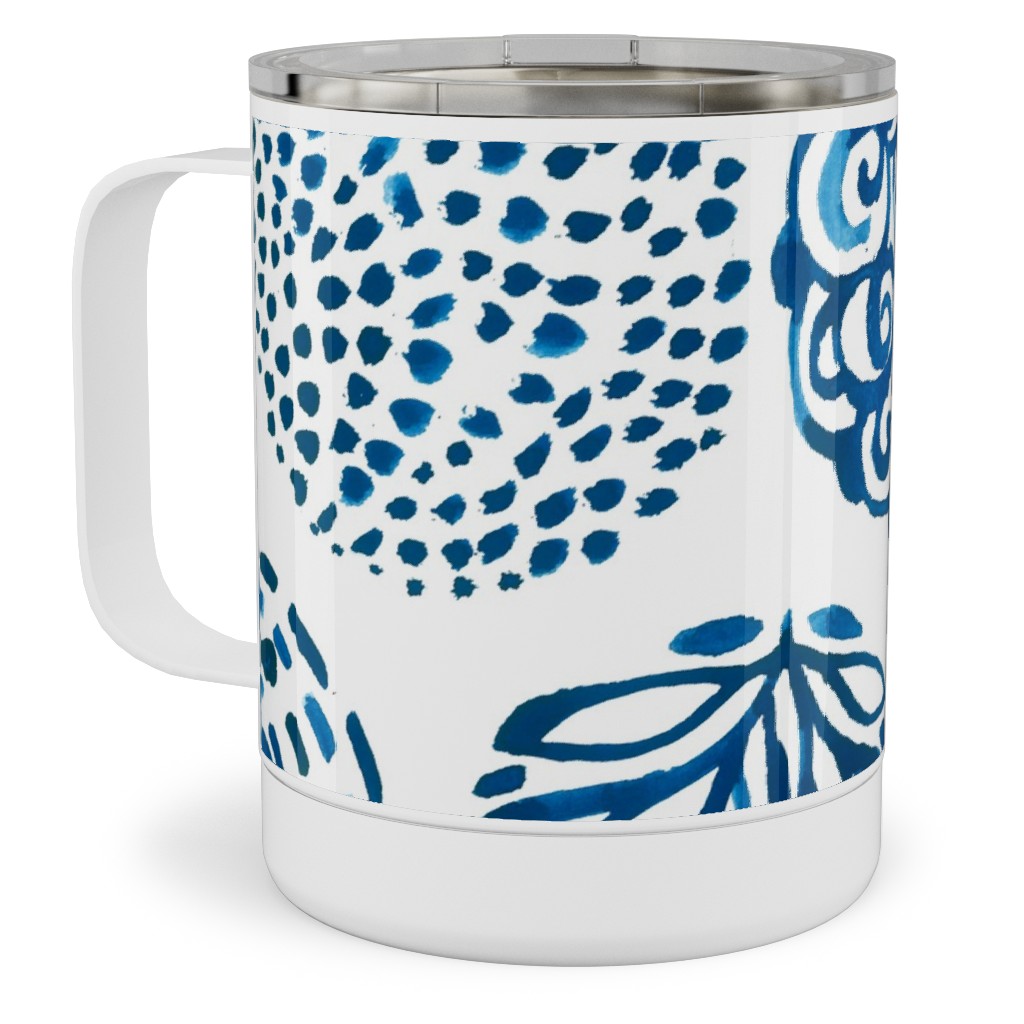 Watercolor Circles of Nature - Blue Stainless Steel Mug, 10oz, Blue
